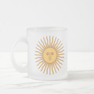 Taza De Cristal Esmerilado Sol dorado argentino, Sol de Mayo