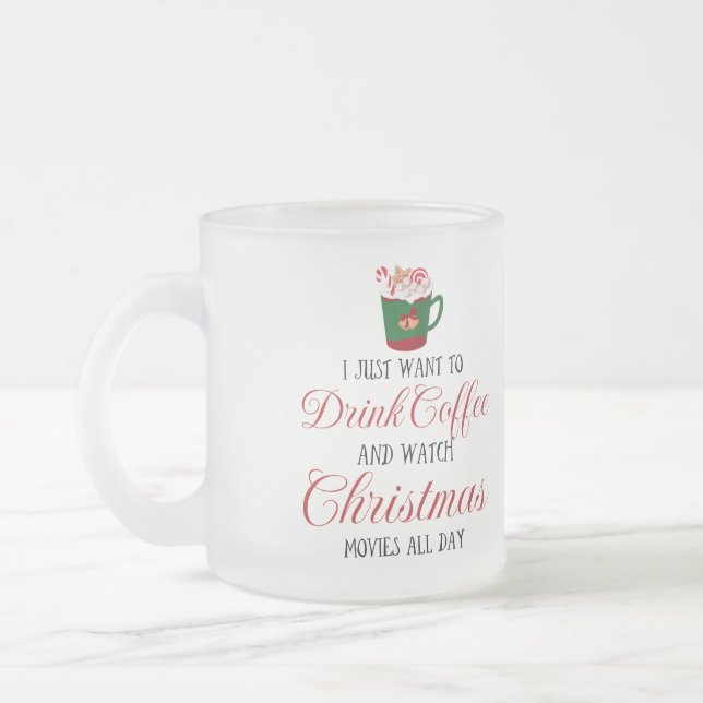 Taza De Cristal Esmerilado Solo quiero tomar café y ver Navidades (Izquierda)