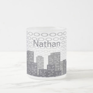 Taza De Cristal Esmerilado Sombras personalizadas de grises de paisaje urbano