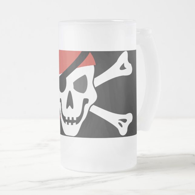Taza De Cristal Esmerilado Sonriente cráneo pirata con banana roja (Anverso derecho)