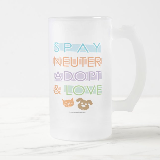 Taza De Cristal Esmerilado Spay el neutro adoptan amor (Derecha)