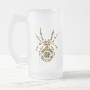 Taza De Cristal Esmerilado Spider Steampunk sobre fondo morado