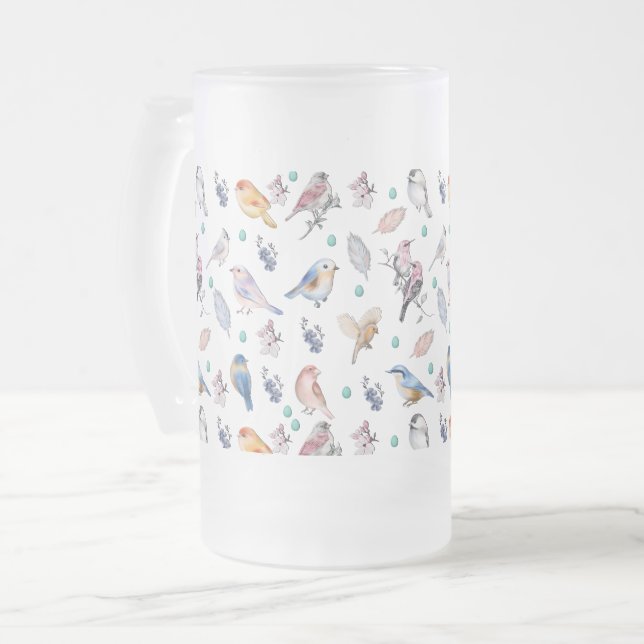 Taza De Cristal Esmerilado Spring Birds Pattern (Anverso izquierdo)