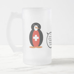 Taza De Cristal Esmerilado Sra. Pingüino Personalizada con Bandera Suiza Habl