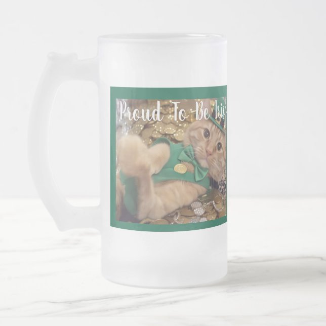Taza De Cristal Esmerilado St Patrick's Day Leprechaun Cat  (Izquierda)