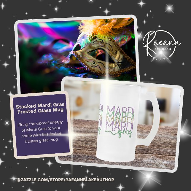 Taza De Cristal Esmerilado Stacked Mardi Gras Design Frosted Glass Mug (Subido por el creador)