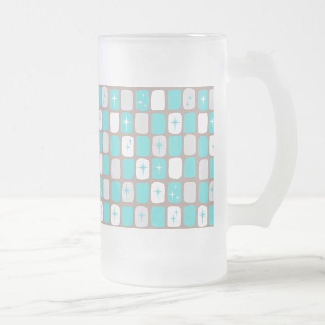 Taza De Cristal Esmerilado Starburst turquesa retro paro de vidrio escarchado (Derecha)
