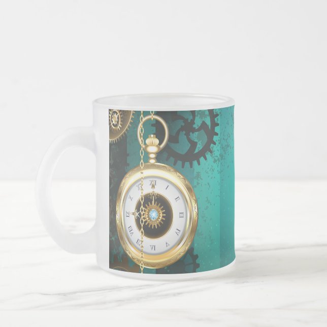 Taza De Cristal Esmerilado Steampunk Jewelry Watch sobre un fondo verde (Izquierda)