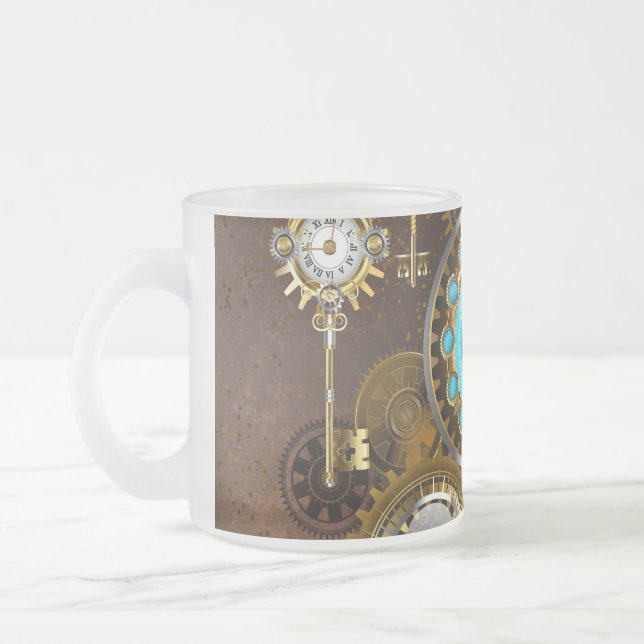 Taza De Cristal Esmerilado Steampunk Rusty Background with Turquoise Lenses (Izquierda)