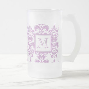 Taza De Cristal Esmerilado Su monograma, modelo púrpura 2 del damasco
