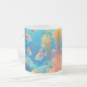 Taza De Cristal Esmerilado Subacuático Con Pescado Tropical