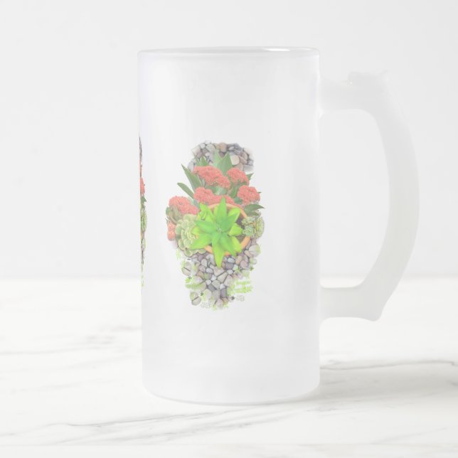 Taza De Cristal Esmerilado Suculentos en guijarros de jardín (Derecha)