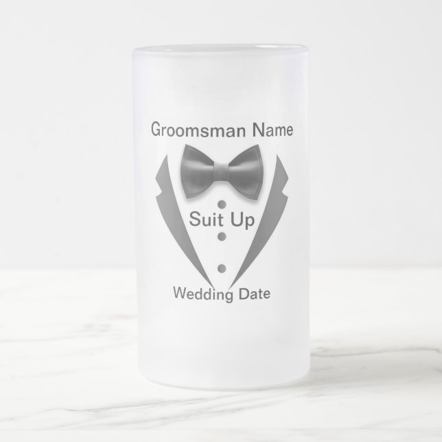 Taza De Cristal Esmerilado Suit Up Groomsman Frost Glass Mug (Centro)