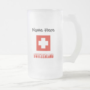 Taza De Cristal Esmerilado Suiza y bandera suiza personalizadas 