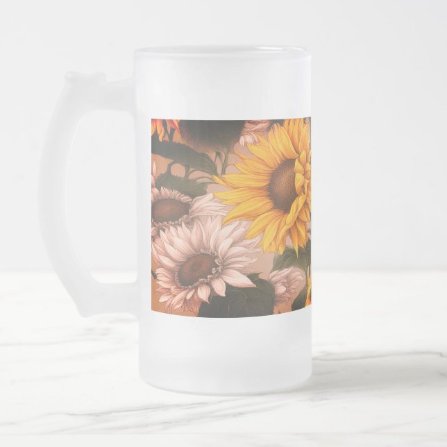 Taza De Cristal Esmerilado Sunflower blanco y amarillo #3 - (Izquierda)