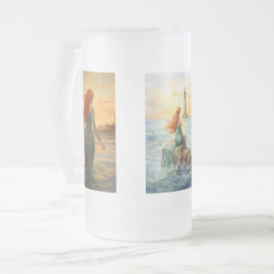 Taza De Cristal Esmerilado Sunset de sirena soñada con el pelo rojo
