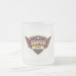Taza De Cristal Esmerilado Super Mamá Hero Escudo Alas Mejor Mamá del Mundo M
