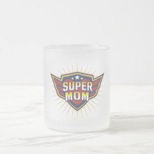 Taza De Cristal Esmerilado Super Mamá Hero Escudo Alas Mejor Mamá del Mundo M