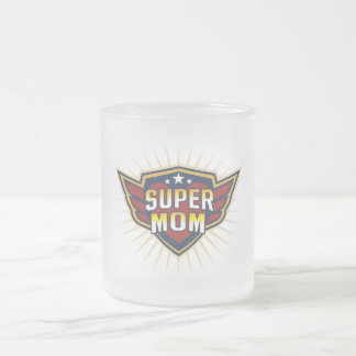 Taza De Cristal Esmerilado Super Mamá Hero Escudo Alas Mejor Mamá del Mundo M