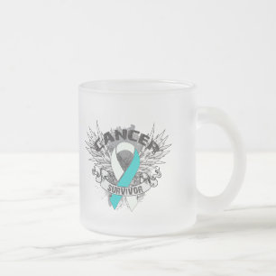 Taza De Cristal Esmerilado Superviviente con alas Grunge del cáncer de cuell