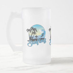 Taza De Cristal Esmerilado Surfing Sea Beach