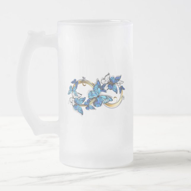 Taza De Cristal Esmerilado Symbol Infinity of Blue Morpho Butterflies (Izquierda)
