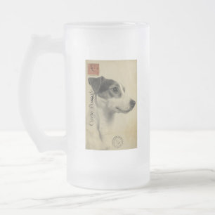 Taza De Cristal Esmerilado Tarjeta postal antigua de Jack Russell