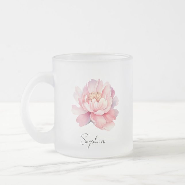 Taza De Cristal Esmerilado Tasse / Mug transparent Pivoine Rose Personnalisé (Izquierda)