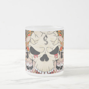Taza De Cristal Esmerilado Tattoo Skull Ocho Frosted Glass Coffee Cup