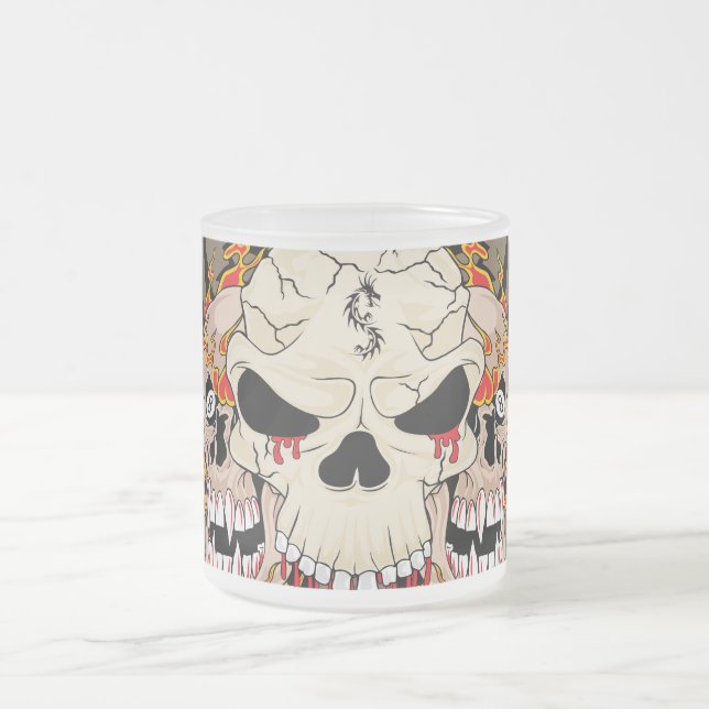 Taza De Cristal Esmerilado Tattoo Skull Ocho Frosted Glass Coffee Cup (Centro)