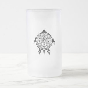 Taza De Cristal Esmerilado Tatuaje del Escudo de tortugas tribales