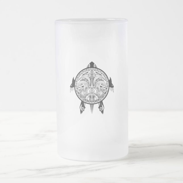 Taza De Cristal Esmerilado Tatuaje del Escudo de tortugas tribales (Centro)