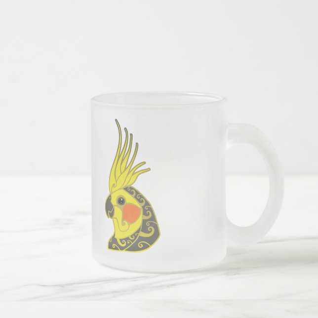 Taza De Cristal Esmerilado Tatuaje tribal del loro del Cockatiel (Derecha)