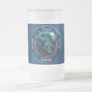 Taza De Cristal Esmerilado Tauro Zodiaco Personalizable