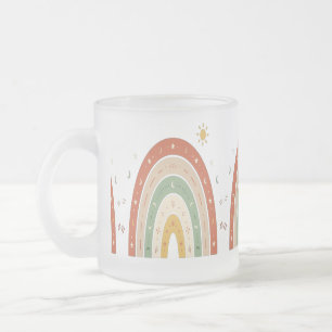 Taza De Cristal Esmerilado Taza de café de vidrio esmerilado arcoíris boho o 
