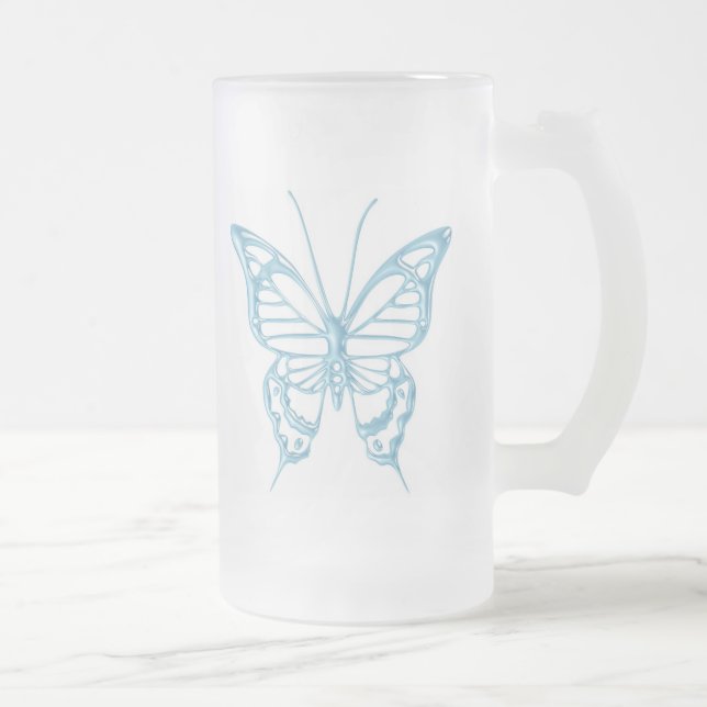 Taza De Cristal Esmerilado ¡Taza de la mariposa del arándano.! (Derecha)