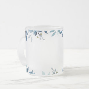 Taza De Cristal Esmerilado Taza de vidrio esmerilado botánico azul acuarela