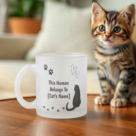 Taza De Cristal Esmerilado Taza de vidrio esmerilado con gato negro personali