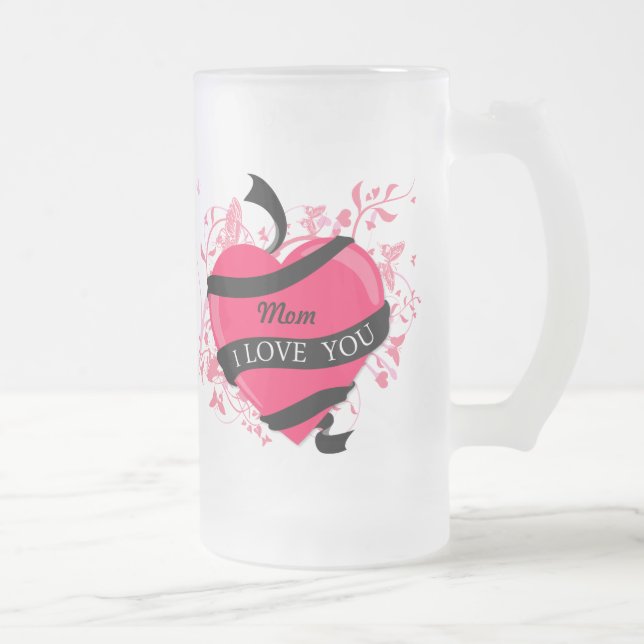 Taza De Cristal Esmerilado Te amo mamá personalizada (Derecha)