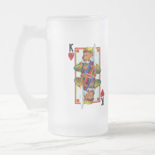 Taza De Cristal Esmerilado Teddy Oso Rey de Corazones