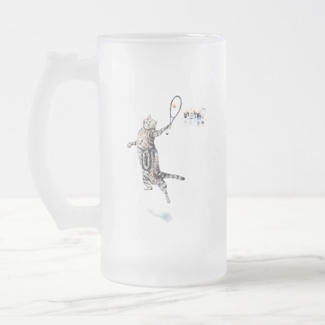 Taza De Cristal Esmerilado Tenis de juego de gatos (Izquierda)