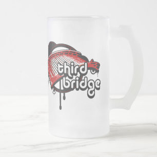 Taza De Cristal Esmerilado tercer puente. blanco y rojo.