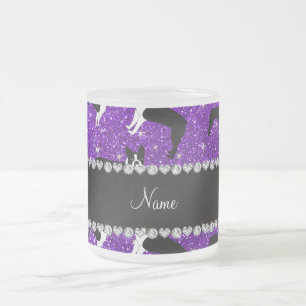 Taza De Cristal Esmerilado Terrier púrpura de Boston del purpurina del añil
