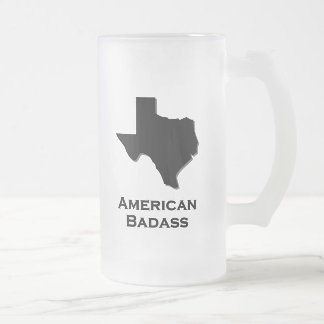 Taza De Cristal Esmerilado Texas American Badass black (Derecha)