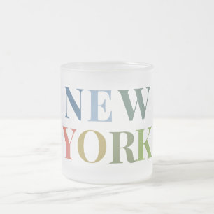 Taza De Cristal Esmerilado Texto Colorido de Nueva York