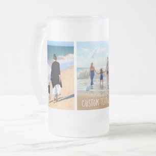 Taza De Cristal Esmerilado Texto de Collage de fotos personalizado con su fam