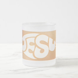 Taza De Cristal Esmerilado Texto de Jesús en el fondo del Naranja de forma de