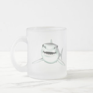 Taza De Cristal Esmerilado tiburón acuarela sonriendo gris verde océano anima