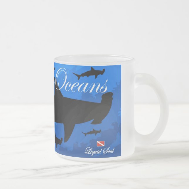 Taza De Cristal Esmerilado Tiburón de HammerHead - ahorre nuestros océanos (Derecha)