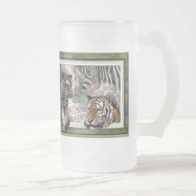 Taza De Cristal Esmerilado Tigre, cebra, jirafa, amantes de los regalos (Derecha)